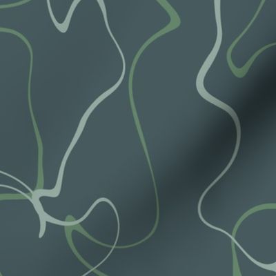 Organic Squiggly Lines Fabric and Wallpaper in Green on a Teal Blue Background 