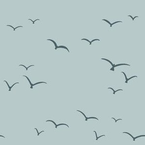 Seagull Bird Flock Flying over the ocean, 6in, light blue