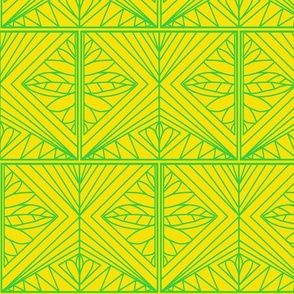 lime-on-bright yellow-geometriccoordinate with giant Heliconia