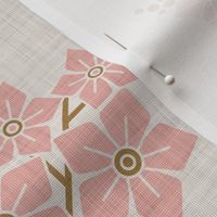 L // Bright Pastel Minimalist Floral on Linen Texture backdrop
