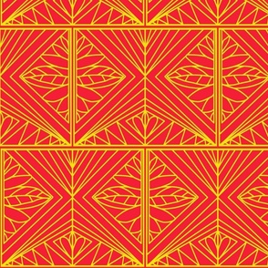 Giant Heliconia Geometric Coordinate - yellow-on-red 