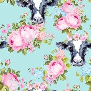 Cow Floral Crown pink Roses aqua