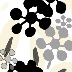 Wonderful Wattle - Black, White, Cream And Grey - Bold Abstract Botanical Minimalism.