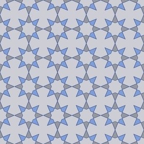 Spanish Tile-Floral Stars-Blue and Gray on Light Gray Background.