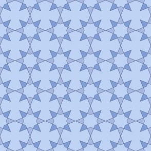 Spanish Tile-Floral Stars-Blues on Light Blue Background.