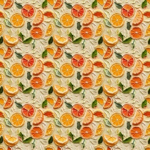 Zesty Citrus Medley with Lush Leaves in Relief Style