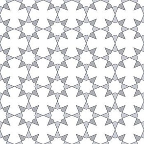 Spanish Tile-Floral Stars-Grays on White Background.