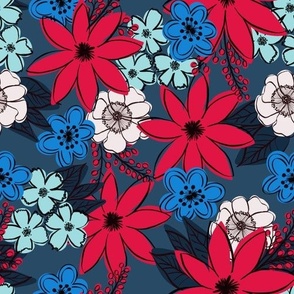 Glory Floral large navy background