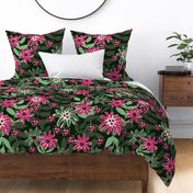 549 - Jumbo scale Grungy bold florals in bold hot pink, forest green and off white - for women's apparel, fun garden wallpaper, curtains, duvet covers and funky table cloths