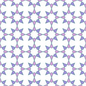 Spanish Tile-Floral Stars-Turq, Pink and Lavender on a White Background.