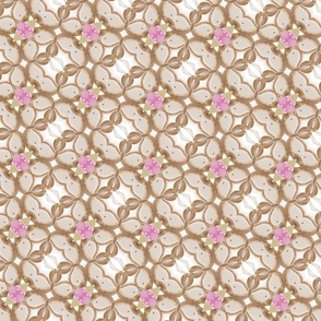 Brown Pink White and Beige Print