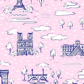 Paris toile on pink backdrop