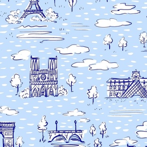 Paris toile on blue backdrop