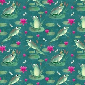 [small] Lilypad Prince — Whimsical Frogs on the Pond in Deep Green