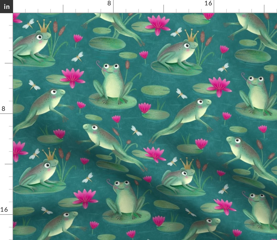 [large] Lilypad Prince — Whimsical Frogs on the Pond in Deep Green