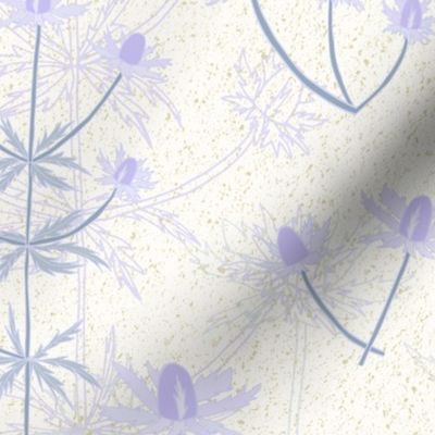 Sea Holly in the Sand Dunes - A Textured Floral in Lilac & Lavender, Sage Green & Cream