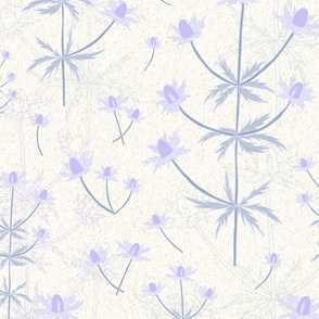 Sea Holly in the Sand Dunes - A Textured Floral in Lilac & Lavender, Sage Green & Cream