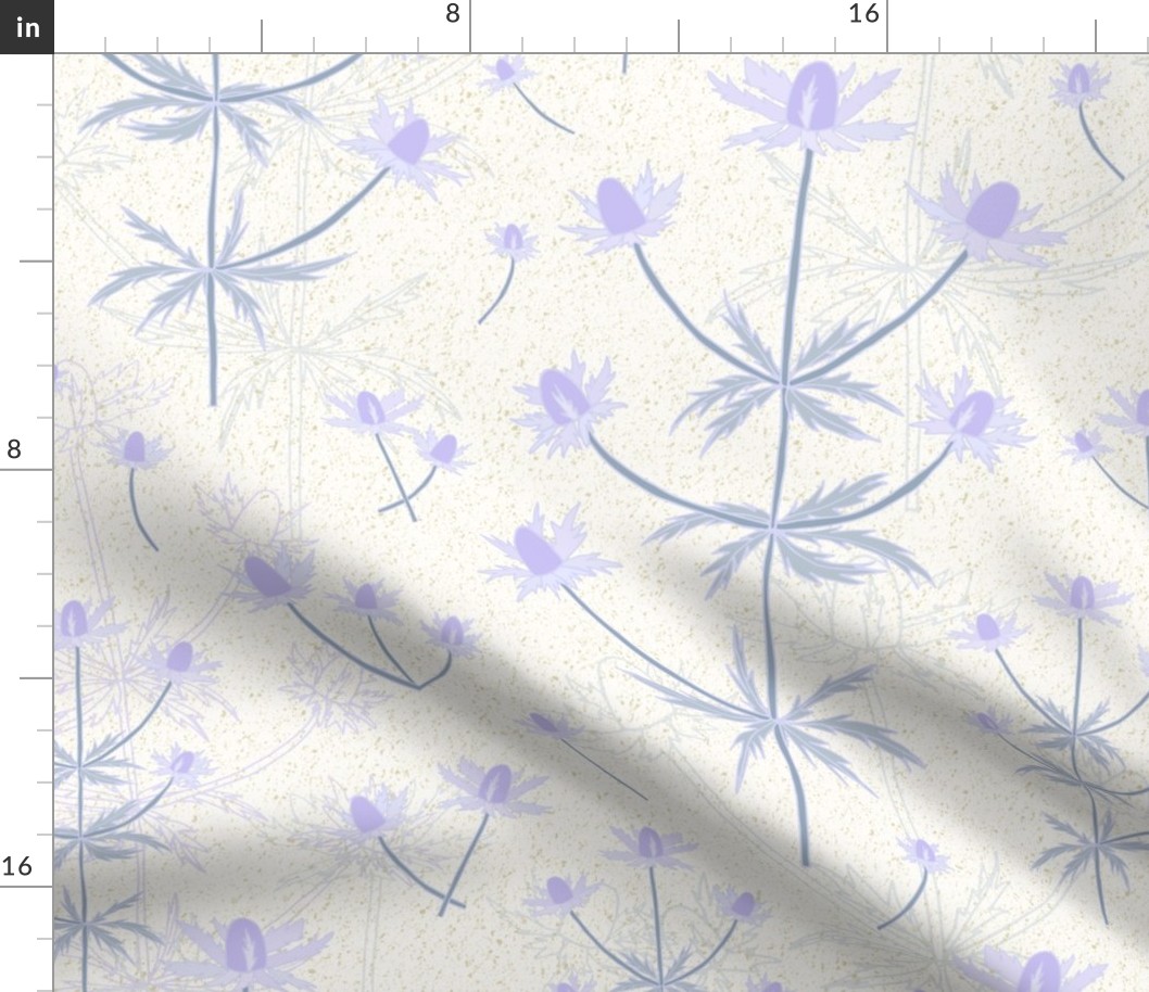 Sea Holly in the Sand Dunes - A Textured Floral in Lilac & Lavender, Sage Green & Cream