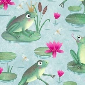 [large] Lilypad Prince — Whimsical Frogs on the Pond in Light Blue