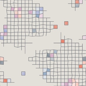 Linen Mist Grey Mod Grid Coloured Squares 