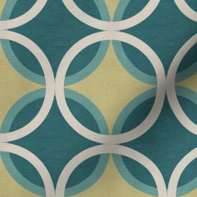overlapping circles in mustard and vibrant turquoise 