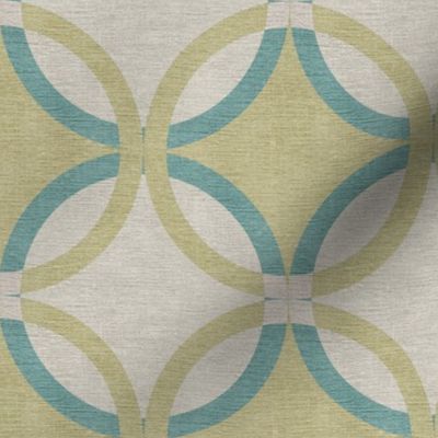overlapping circles in mustard, beige and muted turquoise 