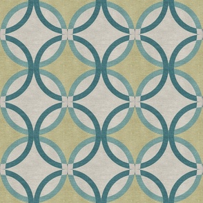 (L) overlapping circles in mustard, beige and vibrant turquoise -  muted