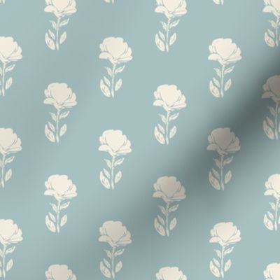 Stylized Rose flower_ aqua blue and natural cream _monochrome block print_ coordinate_ extra small scale