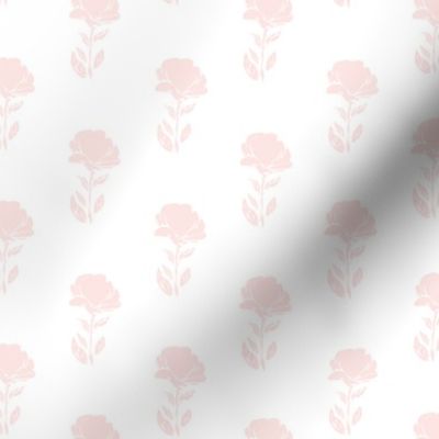 Stylized Rose flower_ soft pink on white_monochrome block print_ coordinate_ extra small scale