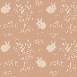 woodland bunnies warm neutrals _CREAM and TOAST BROWN_medium scale