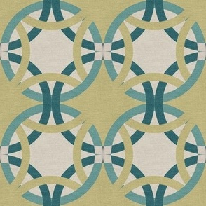 Overlapping circles multiple in mustard and turquoise modern