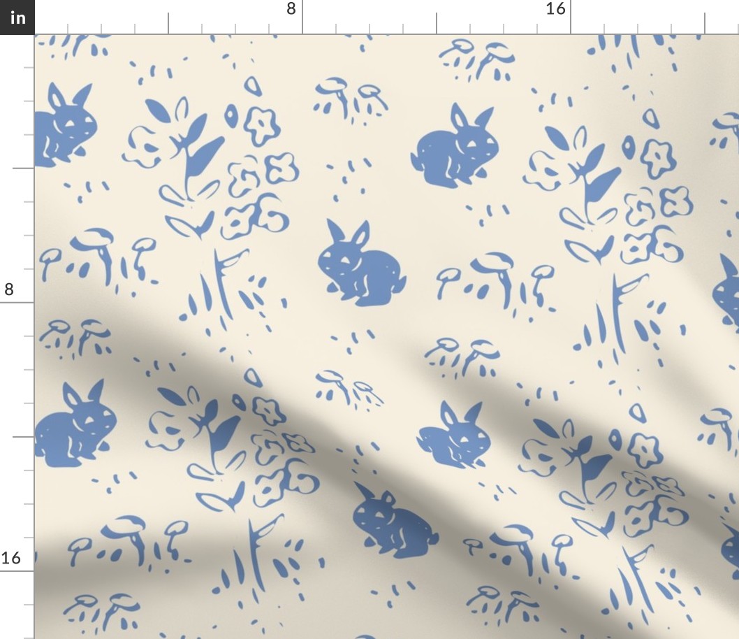 woodland bunnies warm neutrals _cream and bright blue_medium scale