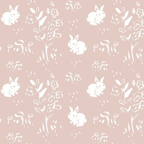 woodland bunnies warm neutrals _cream and soft pink background_medium scale