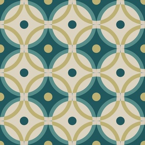 Midcentury modern overlapping circles mustard and turquoise with dots