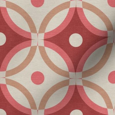 (M) Midcentury modern overlapping circles pink and beige with dots