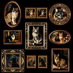 21'' Cat Oil Painting Pattern | Vintage Aesthetic | Gothic Aesthetic | Black Background