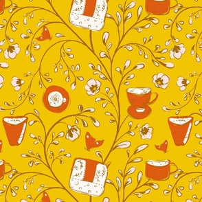 [L] Vintage Floral Tea Picnic - Childhood Red Yellow #P240125