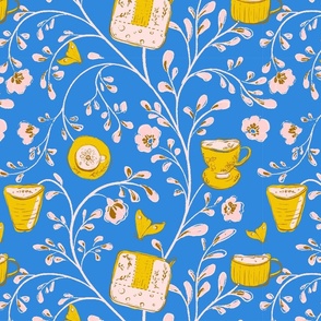 [L] Vintage Floral Tea Picnic - Childhood Blue #P240126