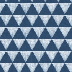 Small - Hand drawn watercolor triangles checkerboard pattern – painted geometric brush strokes bleaching out the denim texture giving a grungy, faded effect to the dark indigo blue.