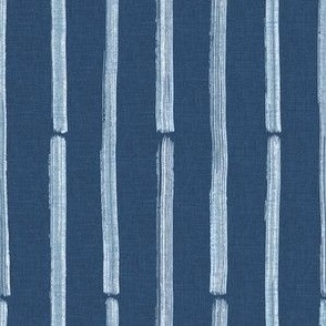 Small - Hand drawn half inch watercolor paint striped pattern – painted geometric brush strokes bleaching out the denim texture giving a grungy, faded effect to the dark indigo blue.