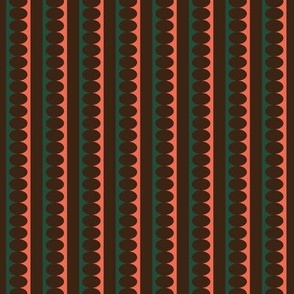 572 - small  scale orange, forest green and dark chocolate brown  Mid Century modern bold scallop stripe coordínate for kids apparel, wallpaper, duvet covers and tablecloths. 