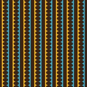 572- small  scale sunny yellow, bright sky blue and dark chocolate brown Mid Century modern bold scallop stripe coordínate for kids apparel, wallpaper, duvet covers and tablecloths. 