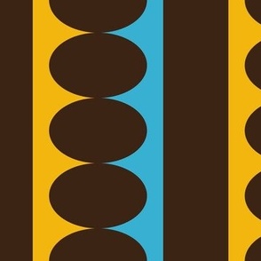 572 - large scale sunny yellow, bright sky blue and dark chocolate brown Mid Century modern bold scallop stripe coordínate for kids apparel, wallpaper, duvet covers and tablecloths. 