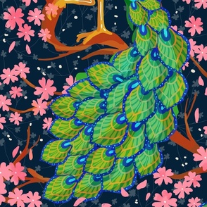 Midnight Peacock Garden  ( large scale) 
