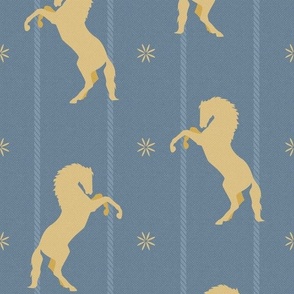 Mustangs Wild Horses | Palomino + Blue | Small  12" repeat |  Western Boho