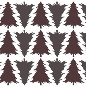 Geometric Forest Fir Trees Charcoal & Maroon on Ivory