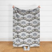 (L) Art deco poppy scallop in cool grey and charcoal