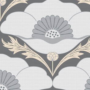(L) Art deco poppy scallop in cool grey and charcoal
