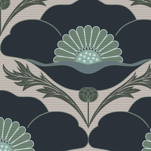 (L) Art deco poppy scallop in warm grey and charcoal