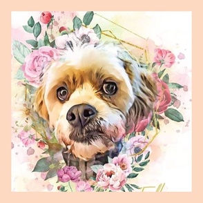 Yorkie dog and rose flowers paint splash 1 size 16x16 
